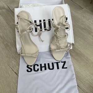 SCHUTZ Cream Stiletto Heels with Delicate Straps